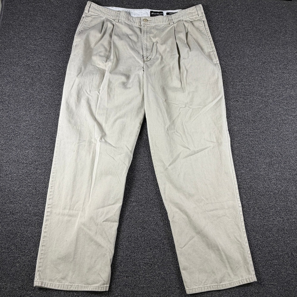 Eddie Bauer Chino Pants Mens 42 Relaxed-fit Khaki Pleated EUC